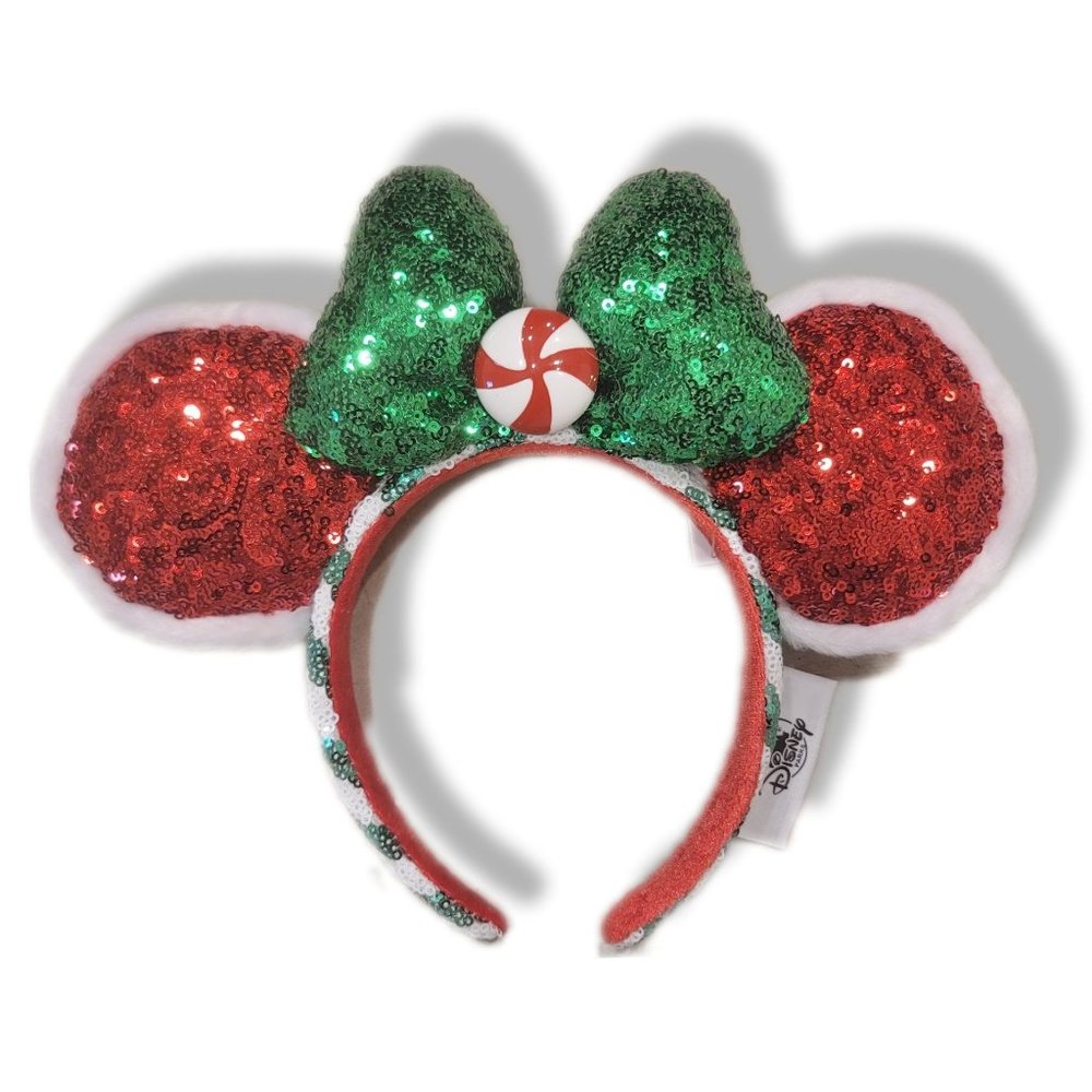 Disney Sequined Peppermint Candy Cane Christmas Minnie Ears - NWT